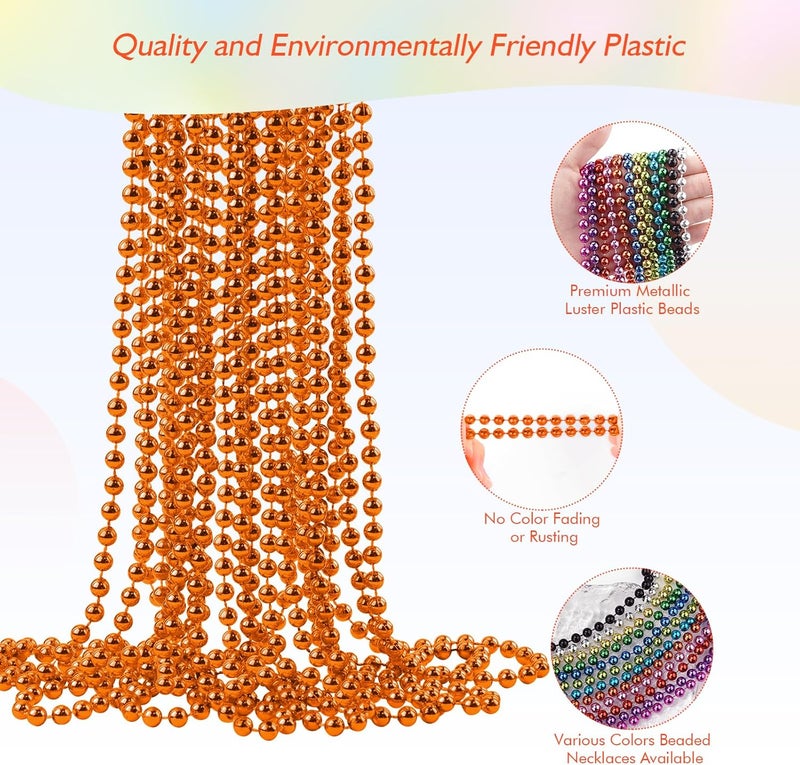 ZZYFGH 12 Pcs Orange Bead Necklace, 33" 7mm Orange Halloween Bead Necklaces, Mardi Gras Beads Necklaces Costume Bulk, Festival Parade Throw Accessories for Mardi Gras Halloween Wedding Celebrations Decor - Image 3